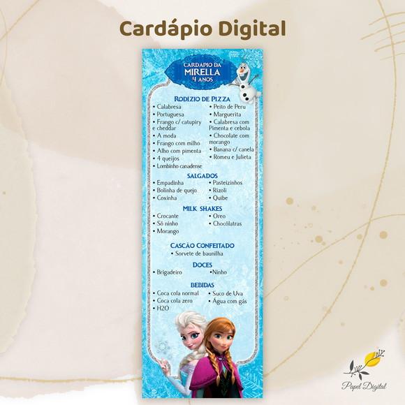 Cardápio Digital Festa Infantil Frozen Modelo 2
