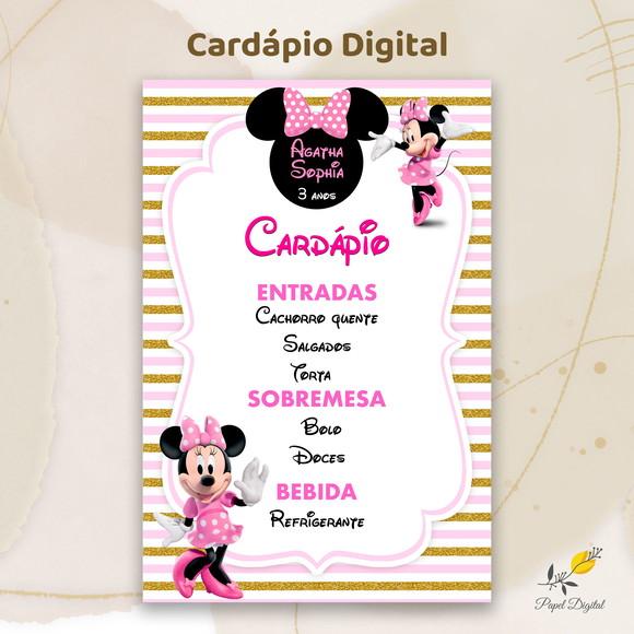 Cardápio Digital Festa Infantil Minnie Rosa Modelo 2