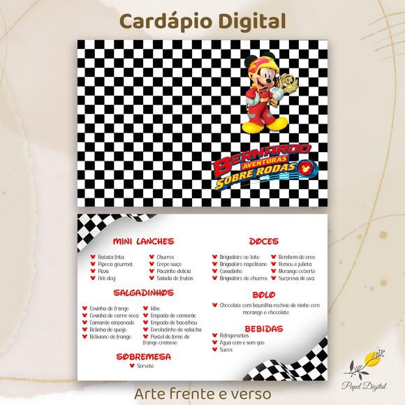 Cardápio Digital Festa Infantil Mickey Corrida