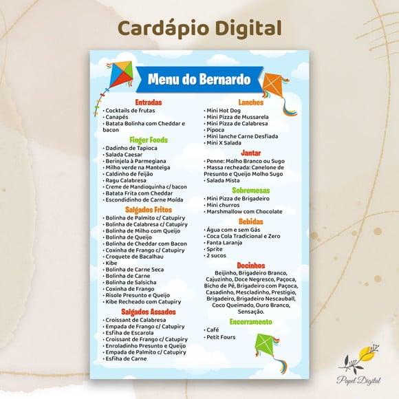 Cardápio Digital Festa Infantil Pipas