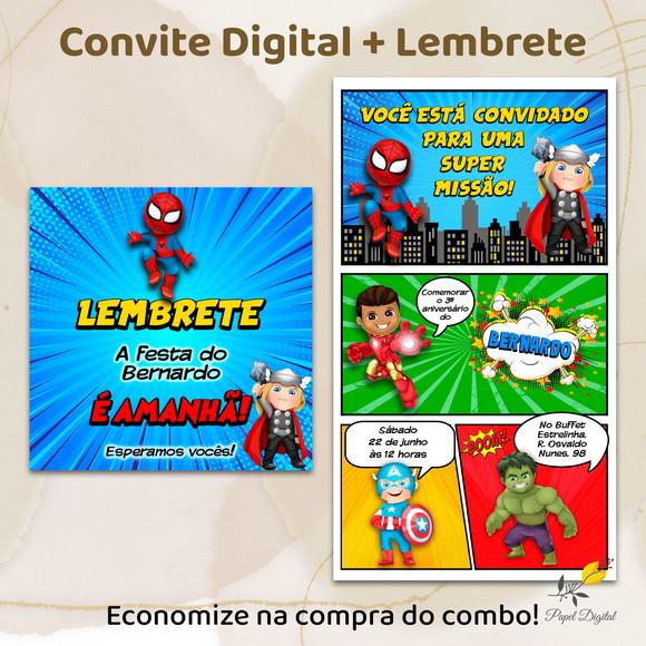Convite + Lembrete Digital Vingadores