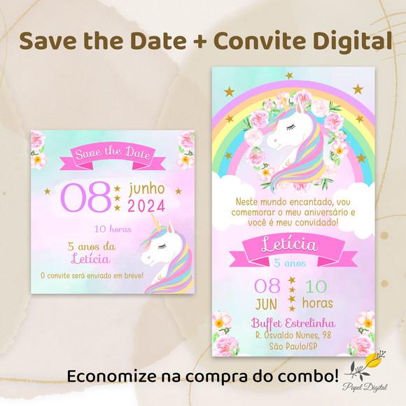 Convite + Save The Date Unicórnio