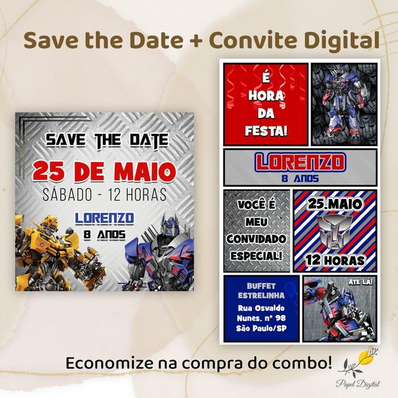 Save The Date + Convite Digital Transformers Modelo 2