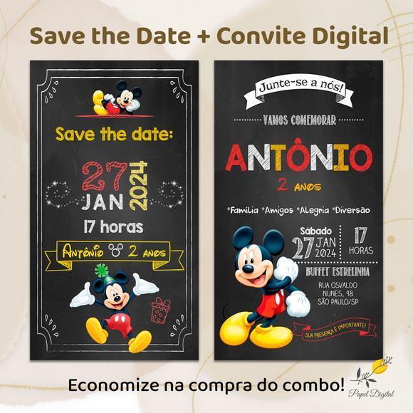 Convite + Save The Date Digital Mickey