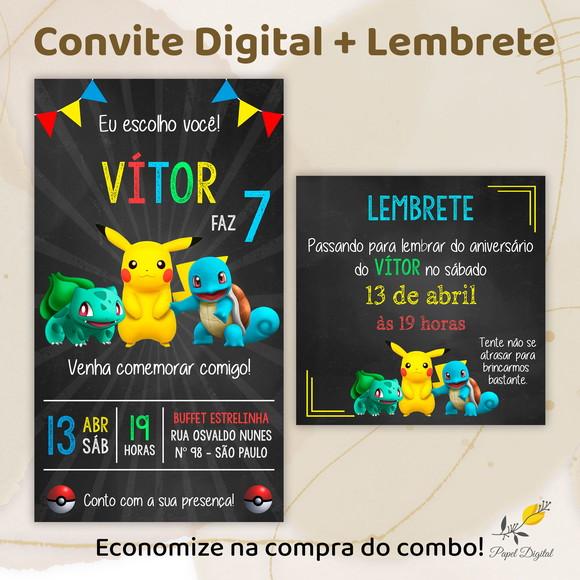 Convite + Lembrete Digital Pokemon