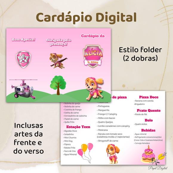 Cardápio Digital Festa Infantil Patrulha Canina Modelo 3