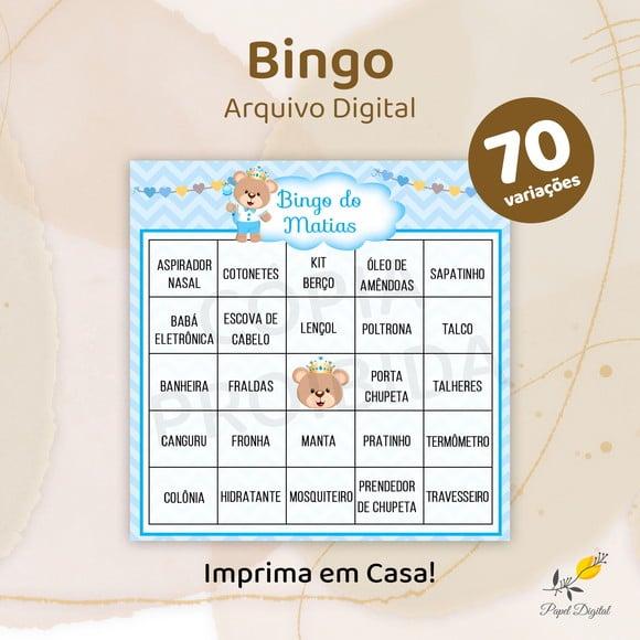 Bingo Chá de Bebê - Arquivo Digital - 70 Cartelas