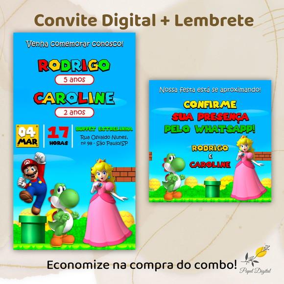 Convite + Lembrete Super Mario