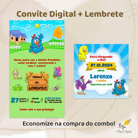 Convite + Lembrete Galinha Pintadinha