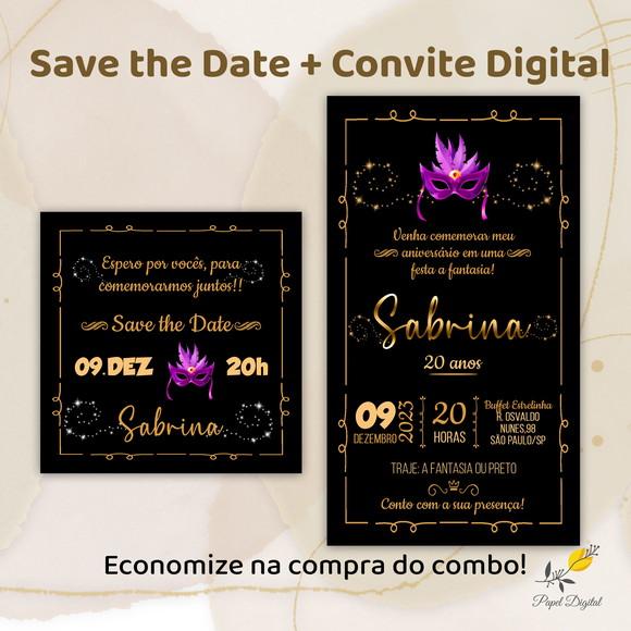 Convite + Save The Date Digital Festa à Fantasia Modelo 3