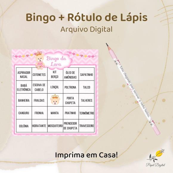 Bingo + Rótulo Lápis - Arquivo Digital - Menina 50un.