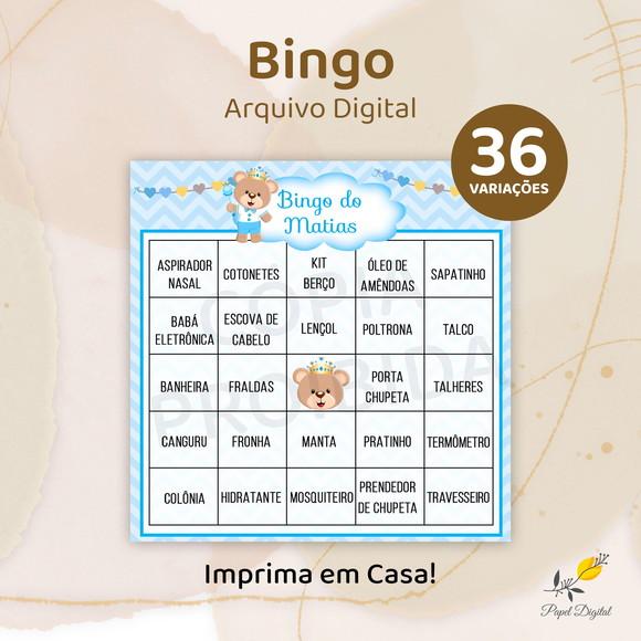 Bingo Chá de Bebê - Arquivo Digital - Menino 36un.