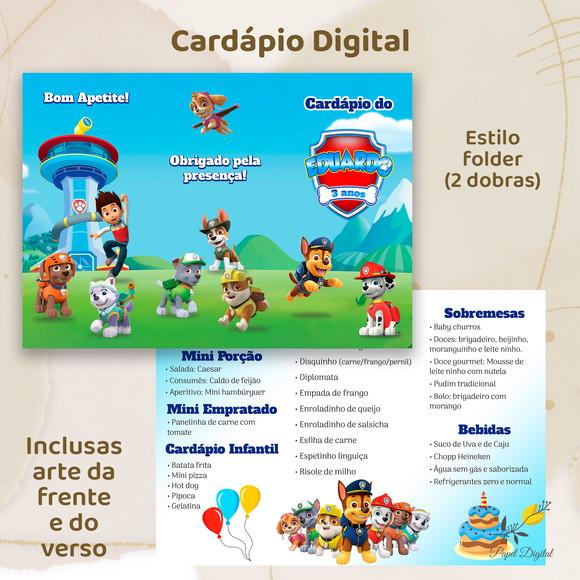 Cardápio Digital Festa Infantil Patrulha Canina Modelo 2