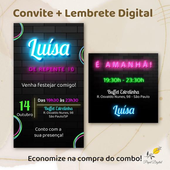 Convite + Lembrete Digital Neon Modelo 2
