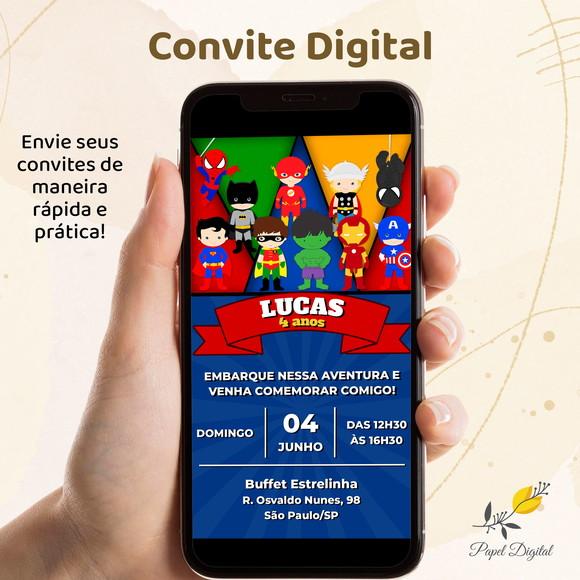 Convite Digital Super Heróis Modelo 13