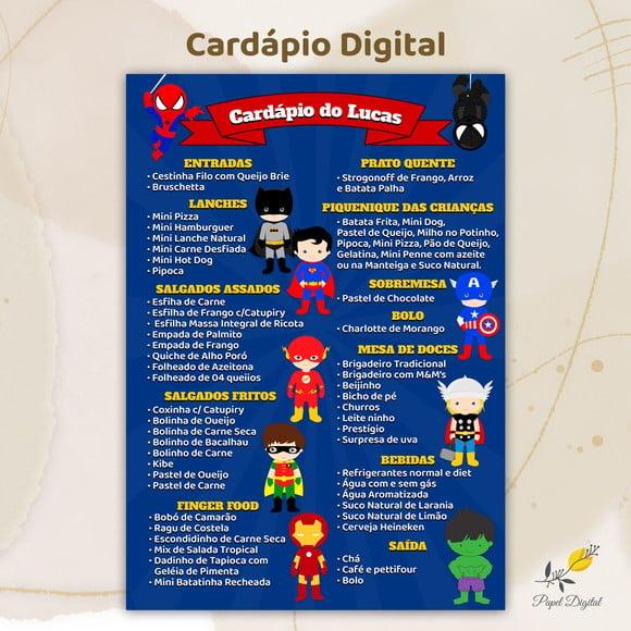 Cardápio Digital Festa Infantil Super Heróis Modelo 2