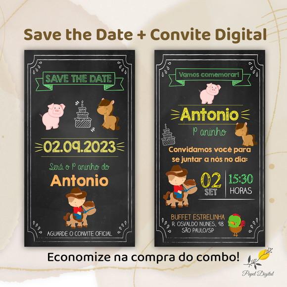 Convite + Save The Date Digital Fazendinha Modelo 1