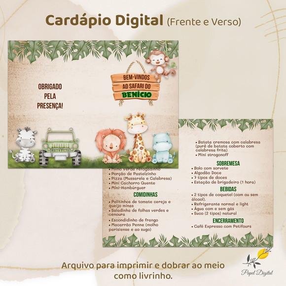 Cardápio Digital Festa Infantil Safari