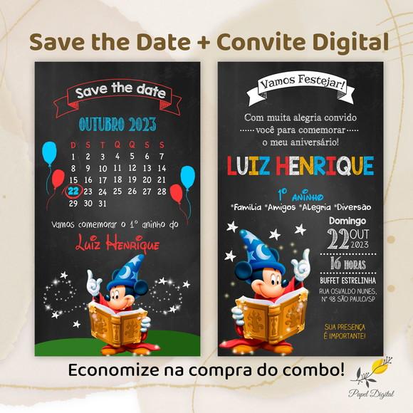 Convite + Save The Date Digital Mickey Mago