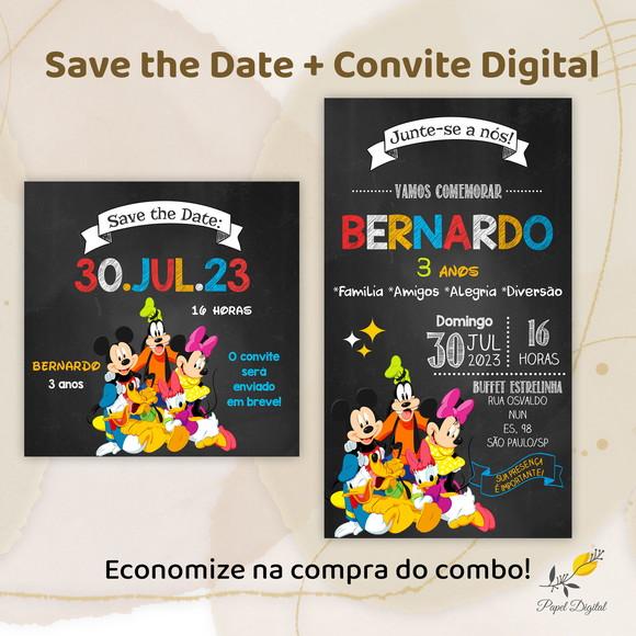 Convite + Save The Date Digital Turma do Mickey