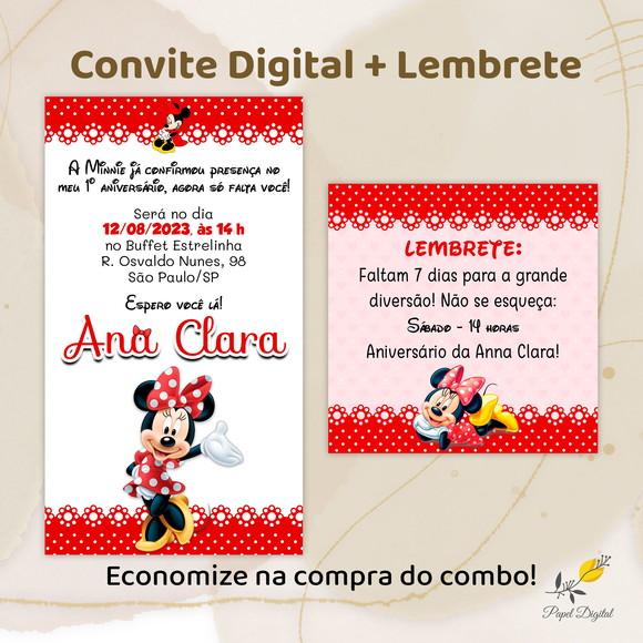 Convite + Lembrete Digital Minnie Modelo 2