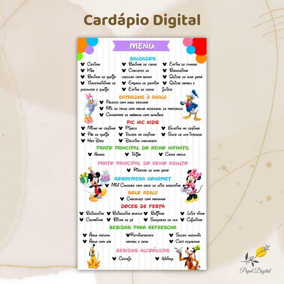 Cardápio Digital Festa Infantil Tuma do Mickey
