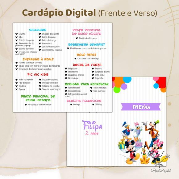 Cardápio Digital Festa Infantil Tuma do Mickey Modelo 2