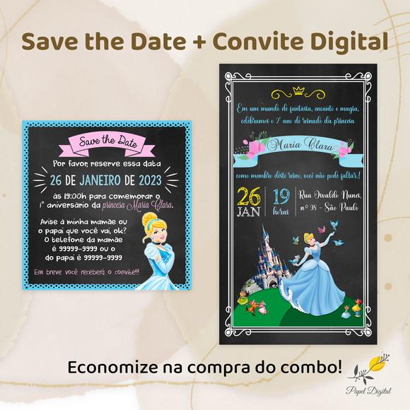 Convite + Save The Date Digital Cinderela