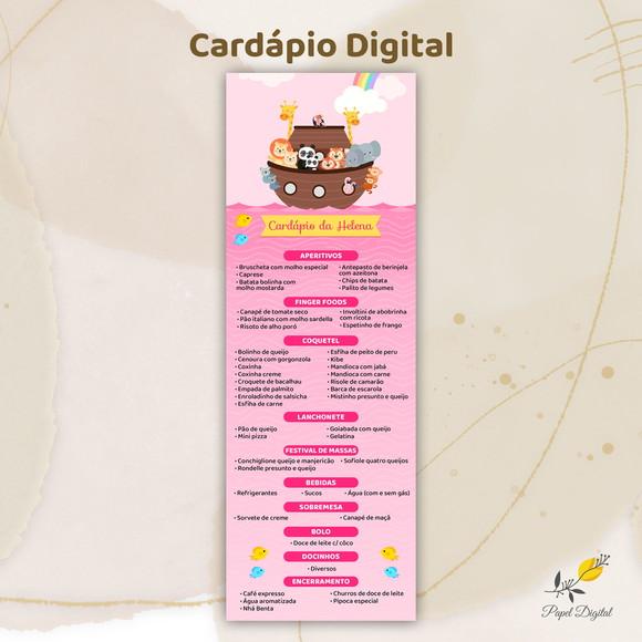 Cardápio Digital Festa Infantil Arca de Noé