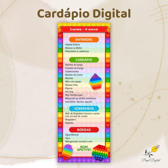 Cardápio Digital Festa Infantil Pop It
