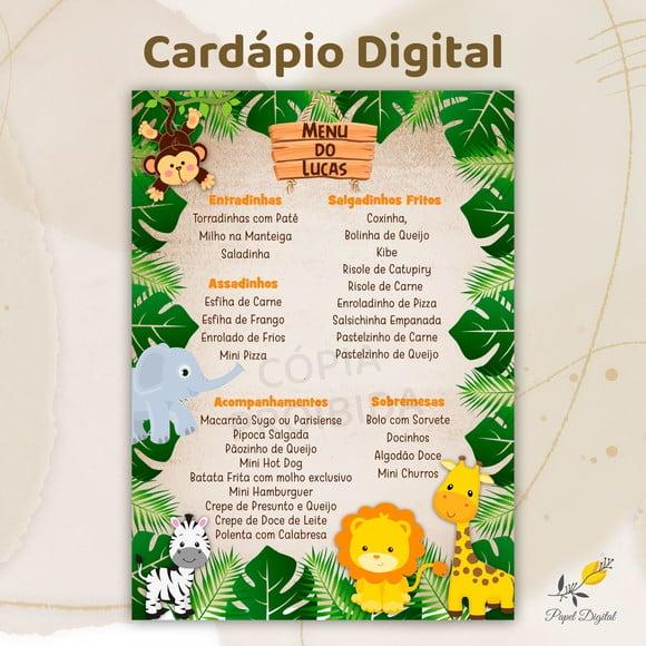 Cardápio Digital Festa Infantil Safari