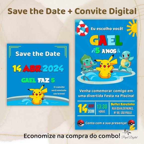 Convite + Save The Date Digital Pokemon