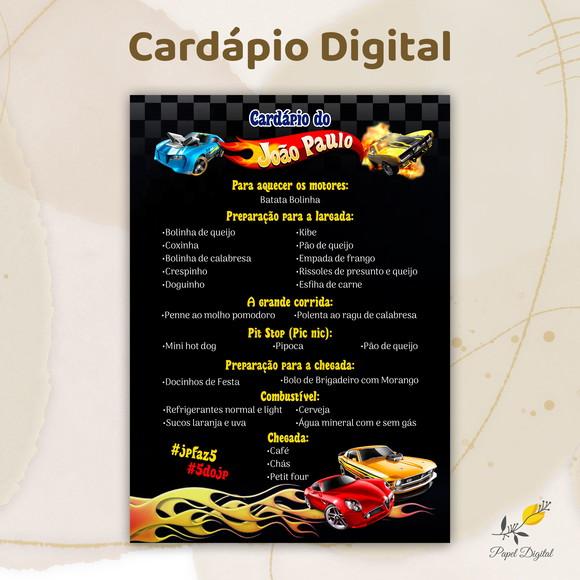 Cardápio Digital Festa Infantil Hot Wheels