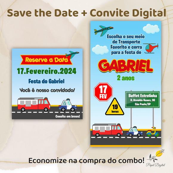Convite + Save The Date Digital Meios de Transportes