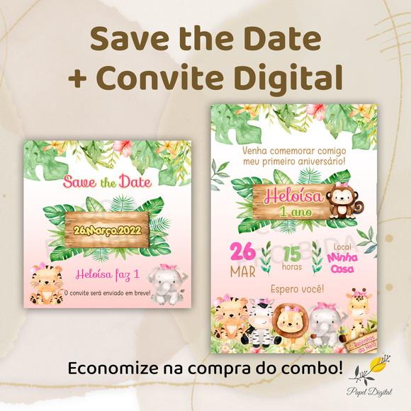 Convite + Save The Date Digital Safari Rosa