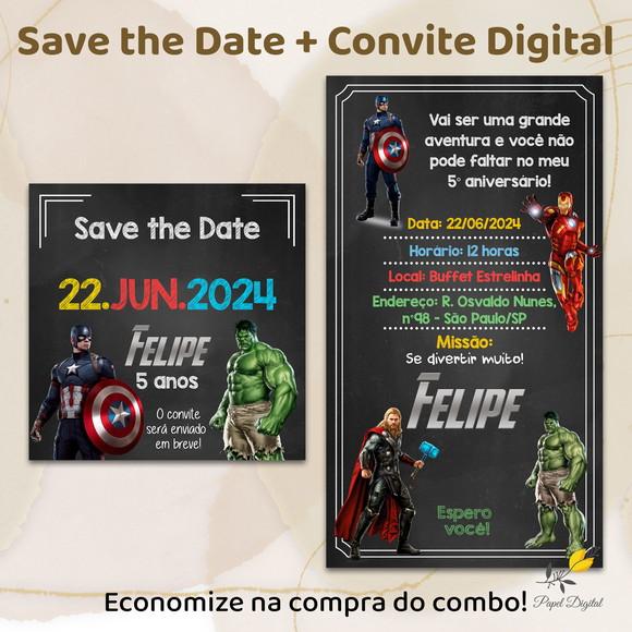 Convite + Save The Date Digital Vingadores