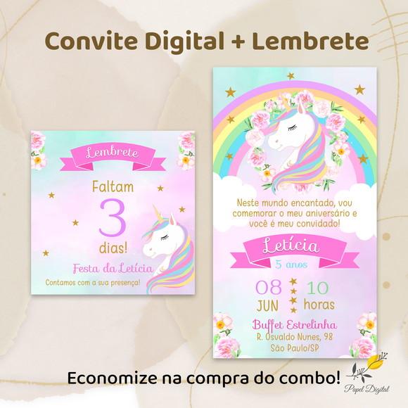 Convite + Lembrete Unicórnio