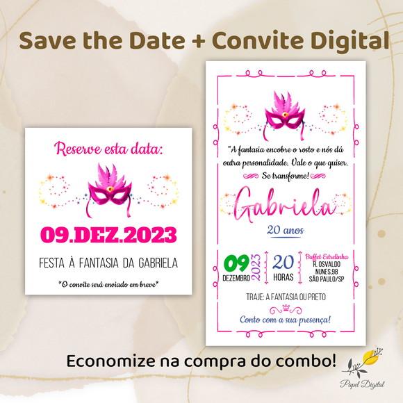 Convite + Save The Date Digital Festa à Fantasia Modelo 1