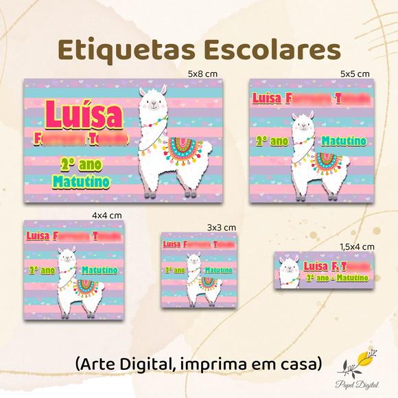 Etiquetas Escolares Lhama - Arte Digital