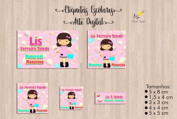 Etiquetas Escolares Menina com Cupcake - Arte Digital