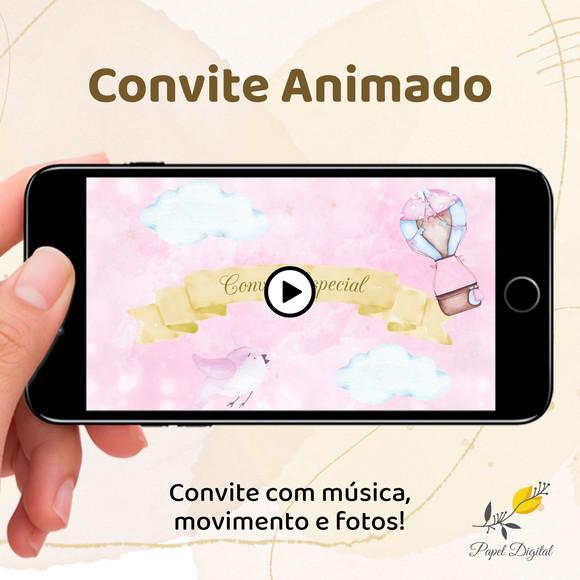 Convite Animado (vídeo) Balões Rosa