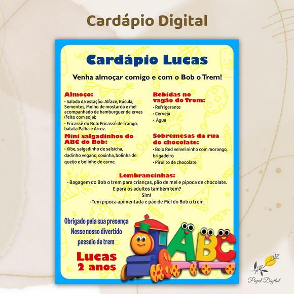 Cardápio Digital Festa Infantil Bob o Trem