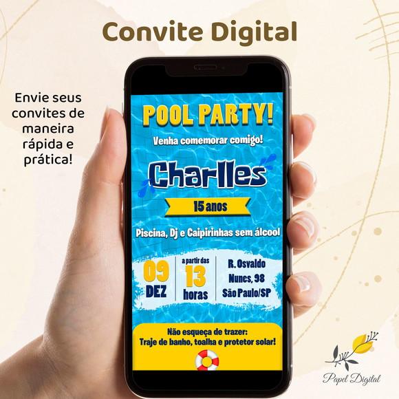 Convite Digital Festa na Piscina Modelo 3