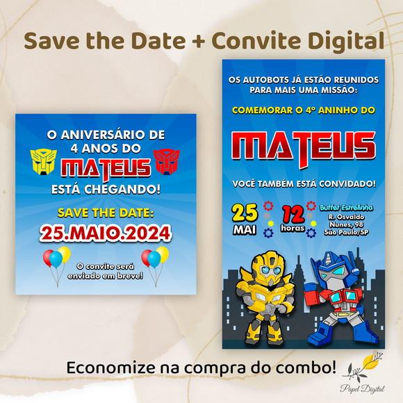 Save The Date + Convite Digital Transformers Modelo 1