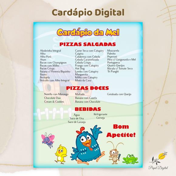 Cardápio Digital Festa Infantil Galinha Pintadinha