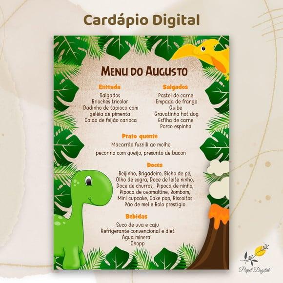 Cardápio Digital Festa Infantil Dinossauro Modelo 1
