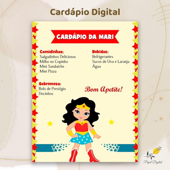 Cardápio Digital Festa Infantil Mulher Maravilha