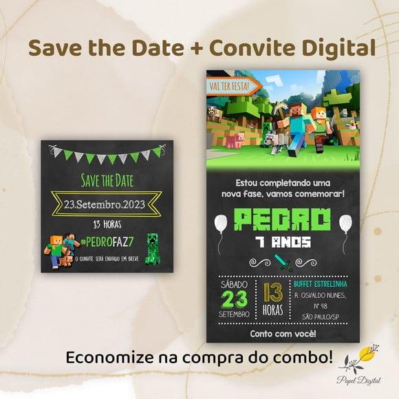 Convite + Save The Date Digital Minecraft