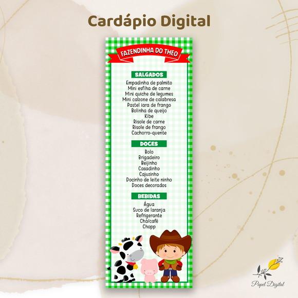 Cardápio Digital Festa Infantil Fazendinha