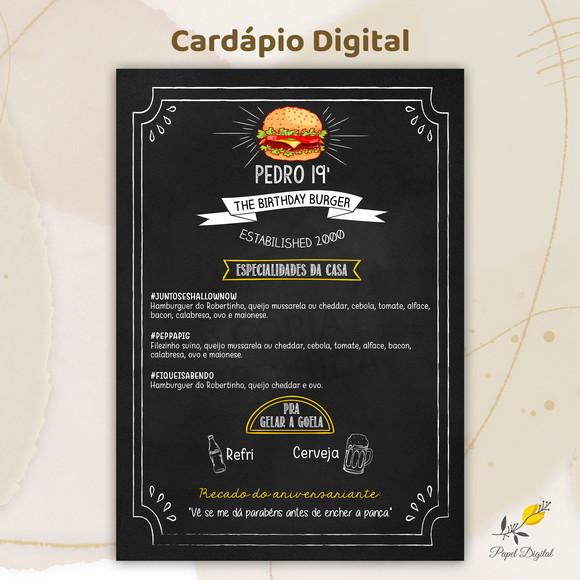 Cardápio Digital Festa Aniversário Hambúrguer